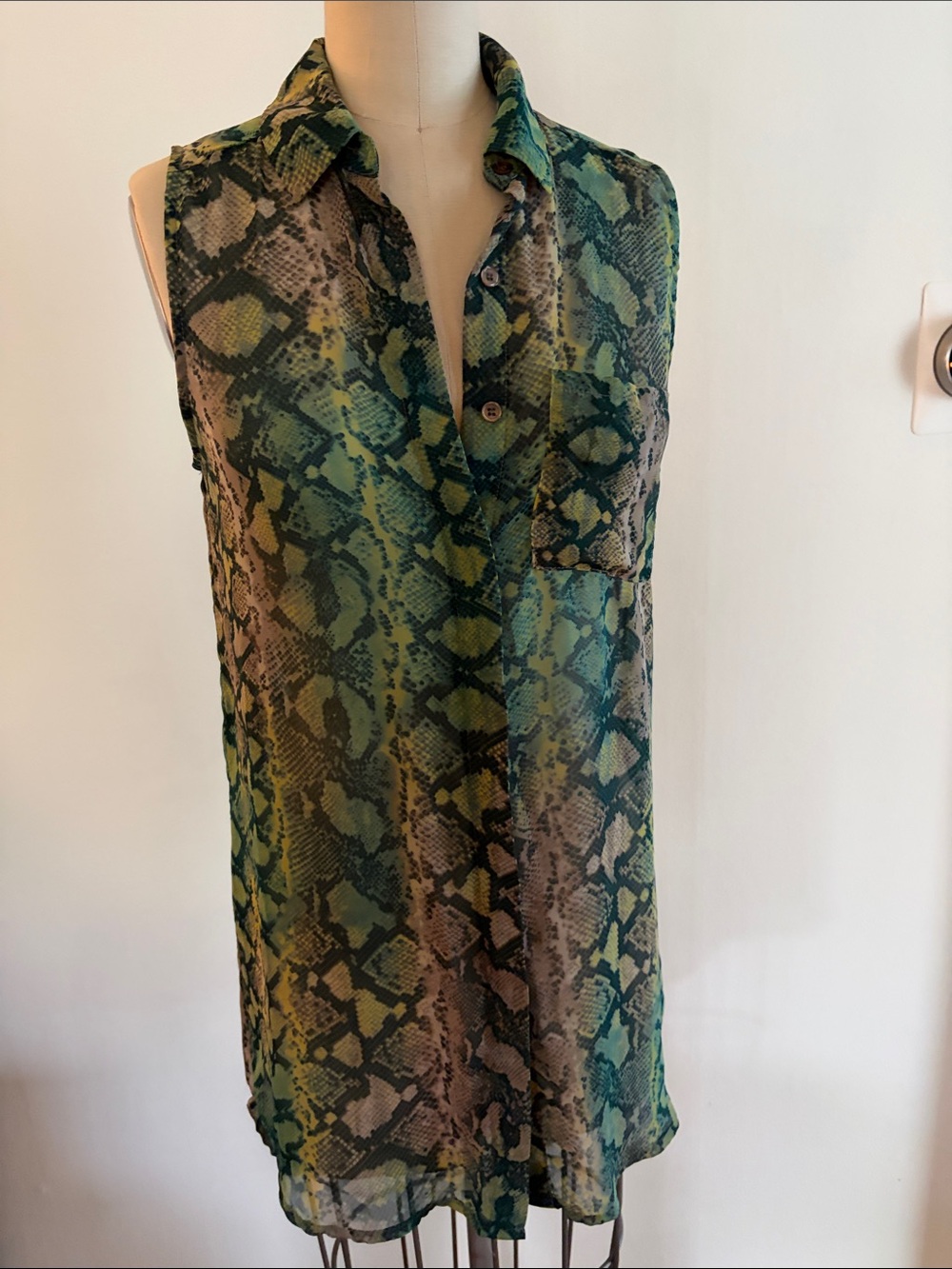 Lush Green Snake-Print Sleeveless Button Front Top
